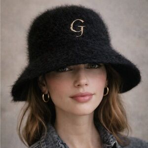 Vintage 1990’s D.N.Y Black Angora Fur Fuzzy Bucket Hat